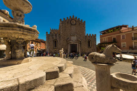 TAORMINA ITALY - MAY 07 2017: The ancient Basilica of Taormina is guarded by soldiers awaiting for 2017 G7 Summit.のeditorial素材