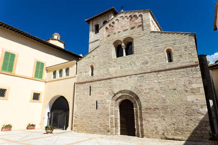 view of the splendid medieval façade of the Basilica of Sant'Eufemia in Spoleto - (Italy)の写真素材