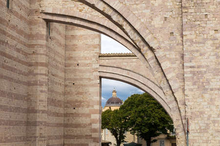 Detail of the church outside Santa Chiara in Assisi (Italy)の写真素材