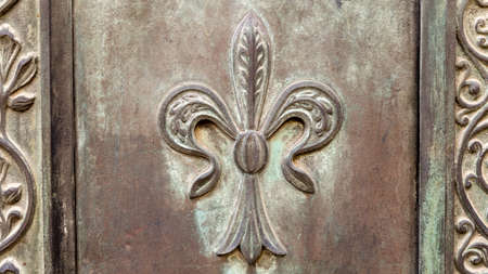 Close up of rustic old door in Spoleto, Italy.の写真素材