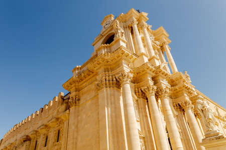 Decoration of the Cathedral of Siracuse historic town, Sicily island, Italyの写真素材