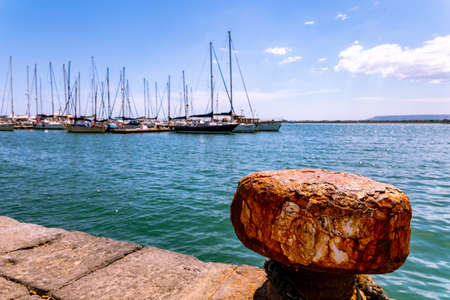 Syracuse (Italy): Sailing boats docked at the marinaの写真素材