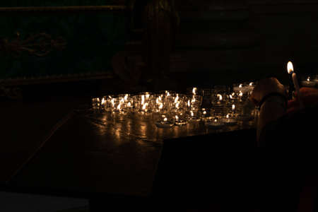 Detail of votive candles in a catholic church.