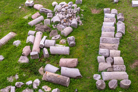 Detail of roman ruins of the Roman Forum.  Roman Forumis a rectangular forum (plaza) surrounded by...
