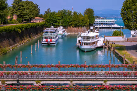 Lake Garda, view of the harbor with the characteristic Ferry Boatsのeditorial素材