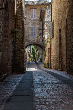 Photos of the beautiful medieval streets and houses of the Umbrian towns (Italy)の写真素材