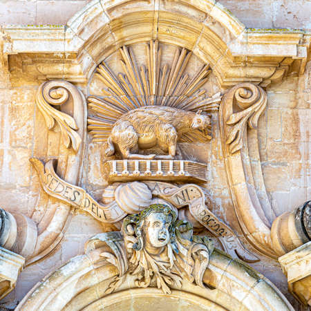 Modica (Sicily): detail of the bas-reliefs placed on the facades of the Baroque churchesの写真素材