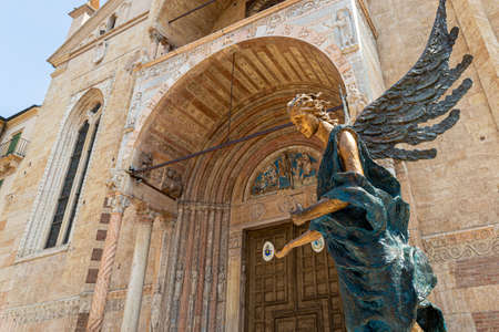 view of the entrance door of an ancient medieval Italian churchのeditorial素材