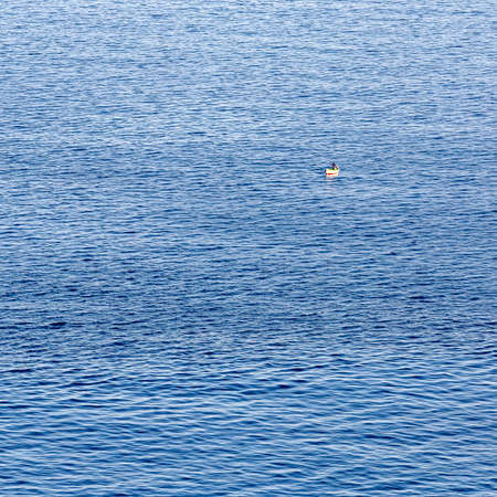 Fisherman in the immensity of the blue Sicilian seaの写真素材