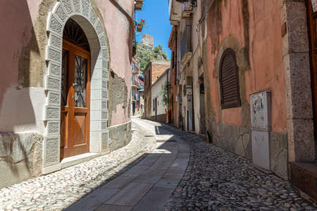 alleys and flowers of a Sicilian villageの写真素材