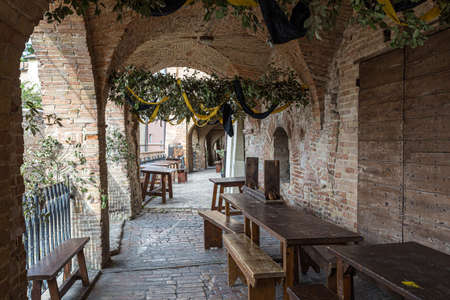 Characteristic seen in the alleys of a typical town in the center of italyの写真素材