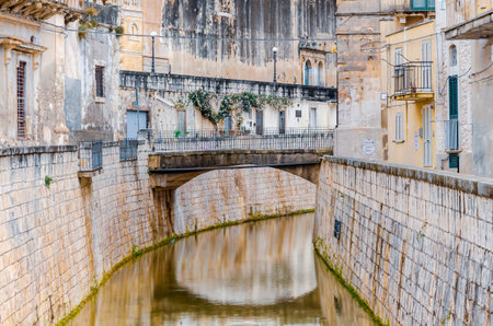 Scicli (Sicily): ancient creek bed covered in medieval stoneの写真素材