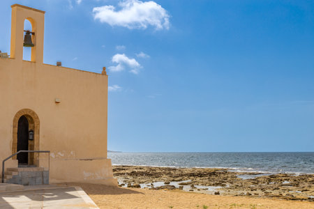 The beautiful Trapani coast with an ancient buildingの写真素材