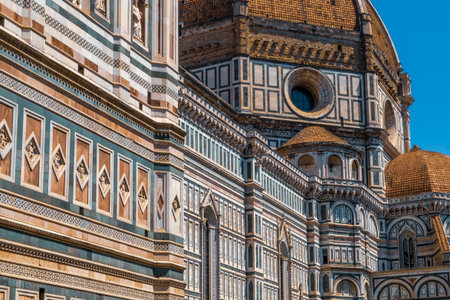Detailed marble facade of Florence cathedralの写真素材