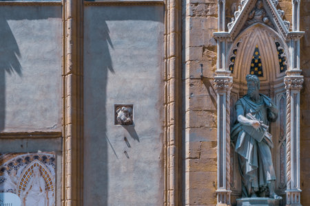 Detailed marble facade of Florence cathedralの写真素材