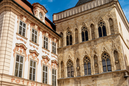 Historic buildings showing gothic and baroque architectural mixの写真素材