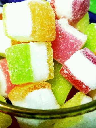 Colourful of fruit yelly candy in cup.の素材