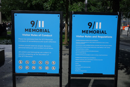 NEW YORK, USA - SEPTEMBER 23, 2014: National September 11 Memorial is an educational and historical institution honoring the victims of the Twin Towers attackのeditorial素材