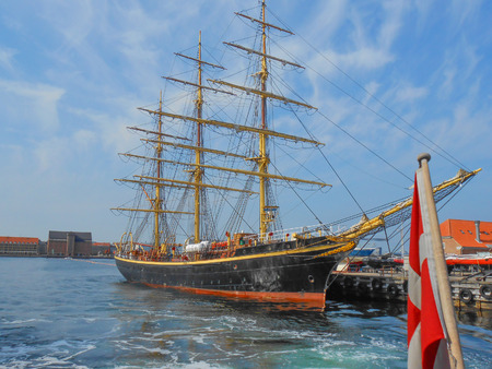 COPENHAGEN, DENMARK - MARCH 30, 2014: Ancient danish ship George Stage now docked in the harbourのeditorial素材