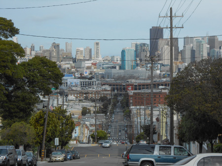SAN FRANCISCO, USA - FEBRUARY 05, 2013: Pedestrian and car traffic in the city of San Francisco in California USAのeditorial素材