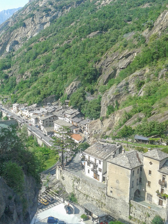 View of the town of Bard in Aosta Valley Italyの写真素材