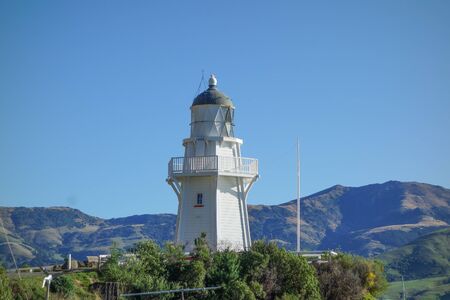 Bay and harbour in Akaroa, New Zealandの写真素材