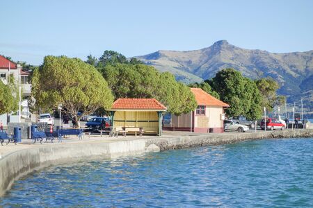 Bay and harbour in Akaroa, New Zealandのeditorial素材