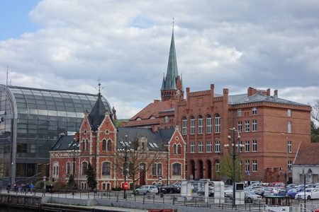 BYDGOSZCZ, POLAND - CIRCA APRIL 2016: Waterfront on River Brda