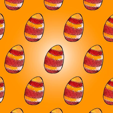 Greeting card Happy Easter. Easter egg on watercolor background. Easter sunday. Orange easter background patternの写真素材