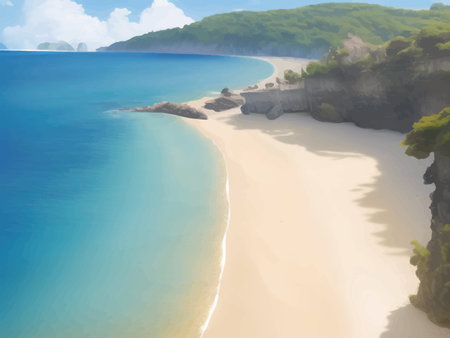 blue sea and beach background illustrationの写真素材