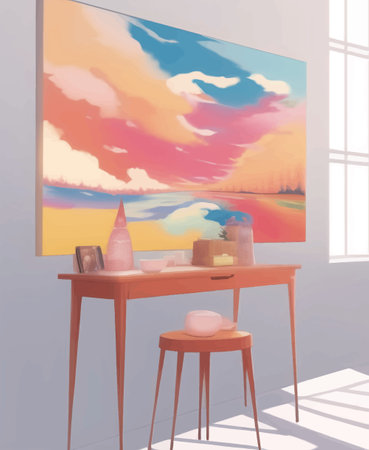 Colorful wall painting by the windowの写真素材