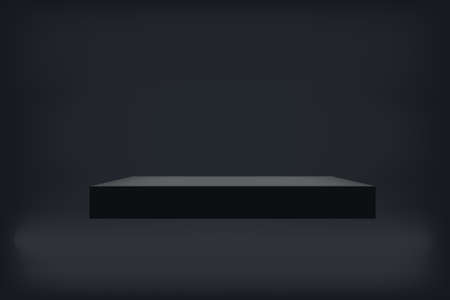 Pedestal of Platform display with black stand podium on dark room background. Blank Exhibition or empty product shelf. 3D rendering.のイラスト素材
