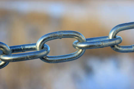 Closeup of the links on a silver metel chain