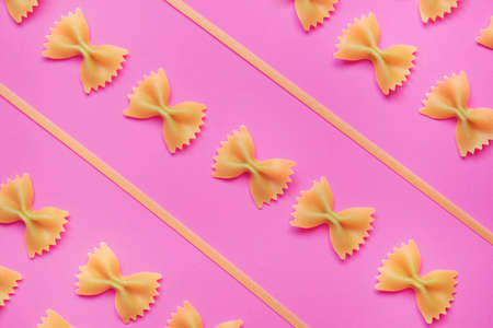 Various Pasta noodles arranged in diagonal rowsの写真素材