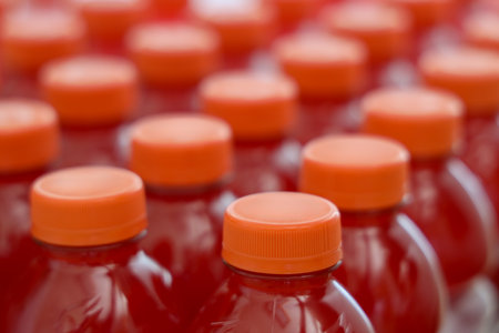 Close up of sports drink in plastic bottles.の写真素材