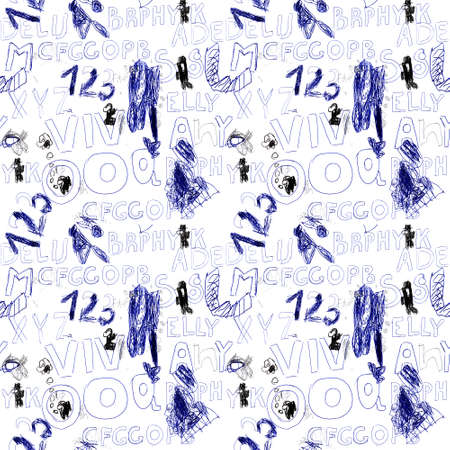 Scribble numbers and motsters seamless pattern. Creative trendy texture for fabric, wrapping, textile, wallpaper, apparel. Pen hand drawn doodling.の写真素材