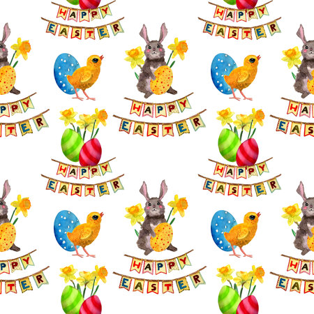 Watercolor hand-drawn little furry bunny. Gray rabbit sitting alone and smiling. Kids postcard illustration in cartoon style. Design for baby shower invitations, covers, cards, valentinesの写真素材