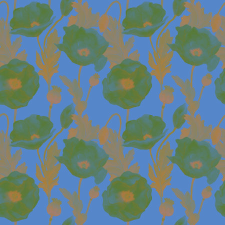 Art Nouveau stylized poppies in vintage seamless pattern. Art Deco illustration of field flowers in golden color. Design for background, packaging, cover, decor, textile. retro tapの写真素材