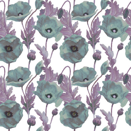 Poppies vintage seamless pattern. Illustration of poppy field in dust color. Design for background, packaging, cover, decor, textile. Retro tapestry tracery.の写真素材
