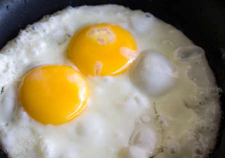 fried egg in a Teflon pan, selective focusの写真素材