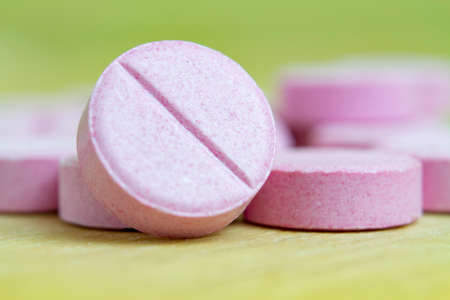 group of pink drugs closed up, macro