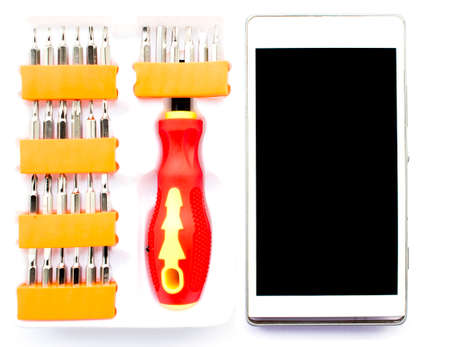 smartphone with repair tools set, isolated
