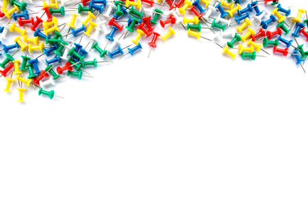 Colorful pins on white backgroundの写真素材