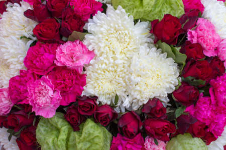 Chrysanthemum and roses in wedding day, flower backgroundの写真素材