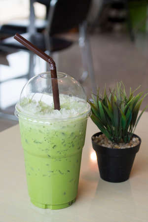 iced green tea with milk, smoothie, selective focused