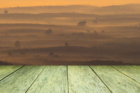 old wood plank with nature landscape backgroundの写真素材