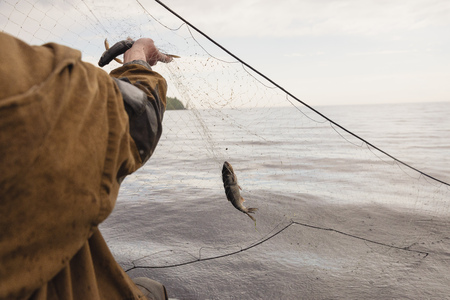 fishing nets on a boatの写真素材