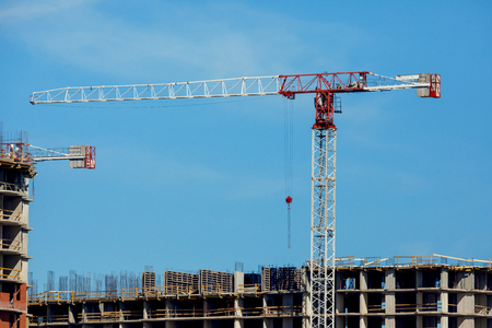 building tower crane summer sky projectの写真素材