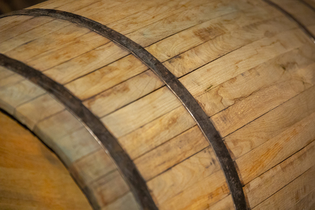 wooden barrel in the basementの写真素材