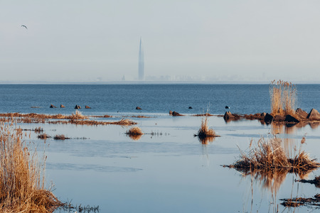 SAINT-PETERSBURG, RUSSIA View of The Gulf of Finland and Lakhta Centerの写真素材